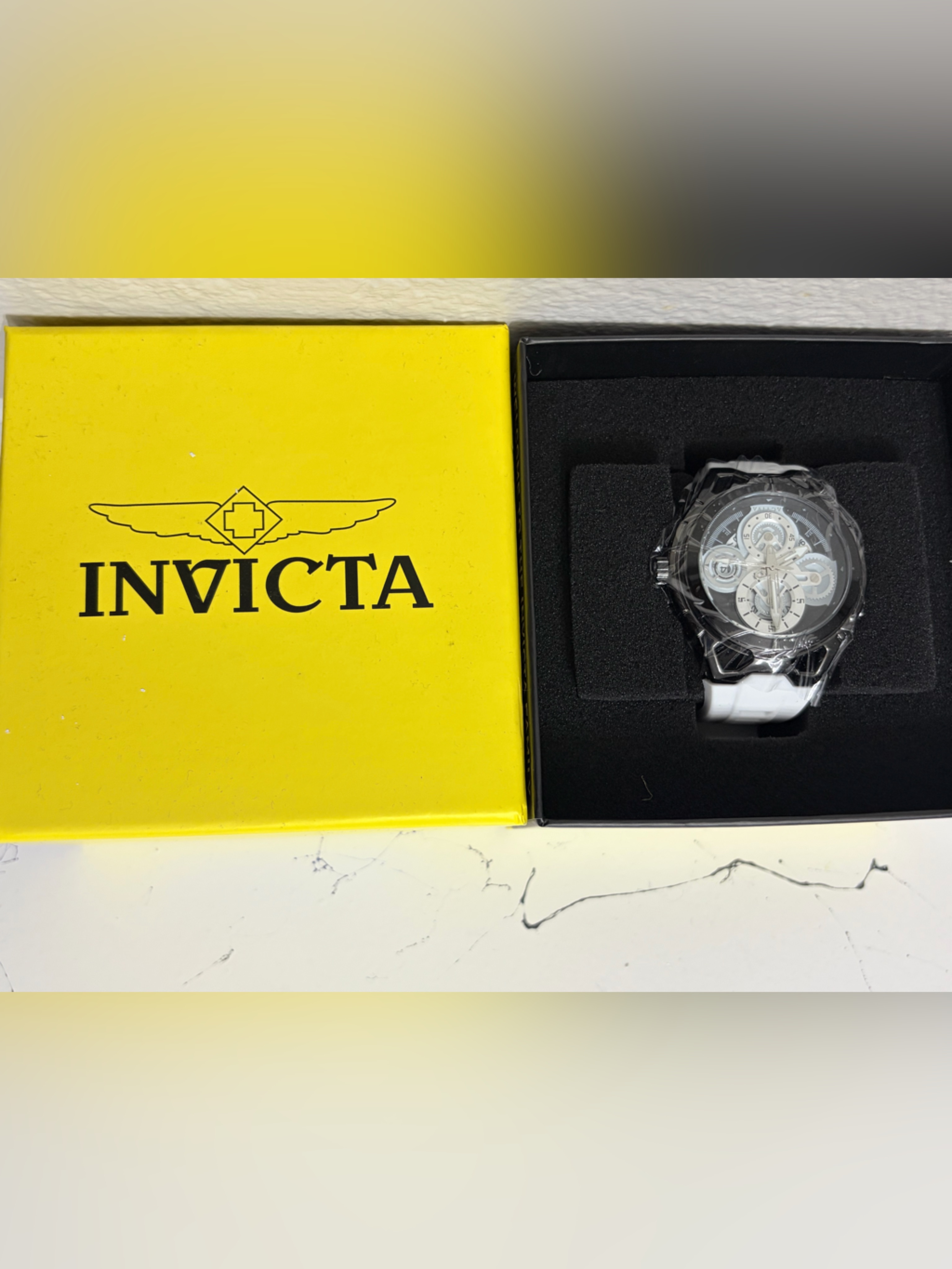 Invicta Black Dial Chronograph With White Strap